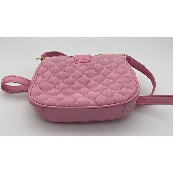 Talbots Pink Suede Quilted Crossbody Bag Gold Hardware 100% Leather - Picture 6 of 10
